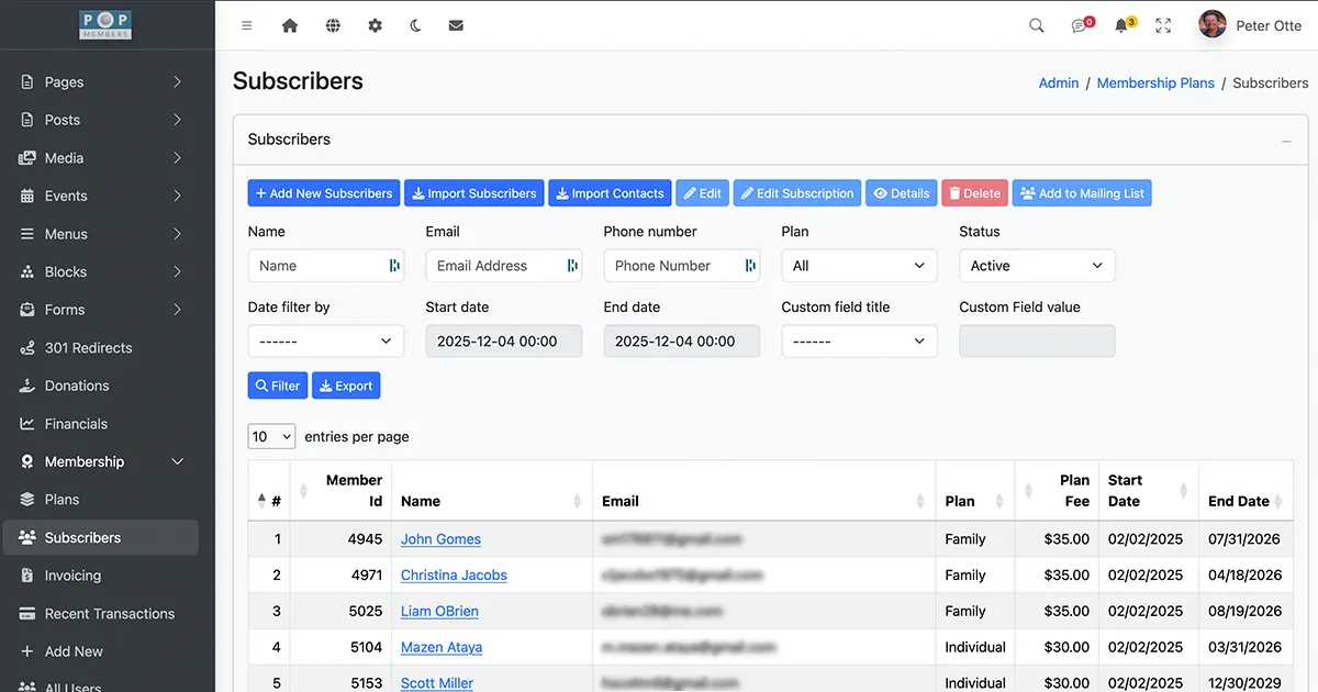 POP Members Admin Dashboard
